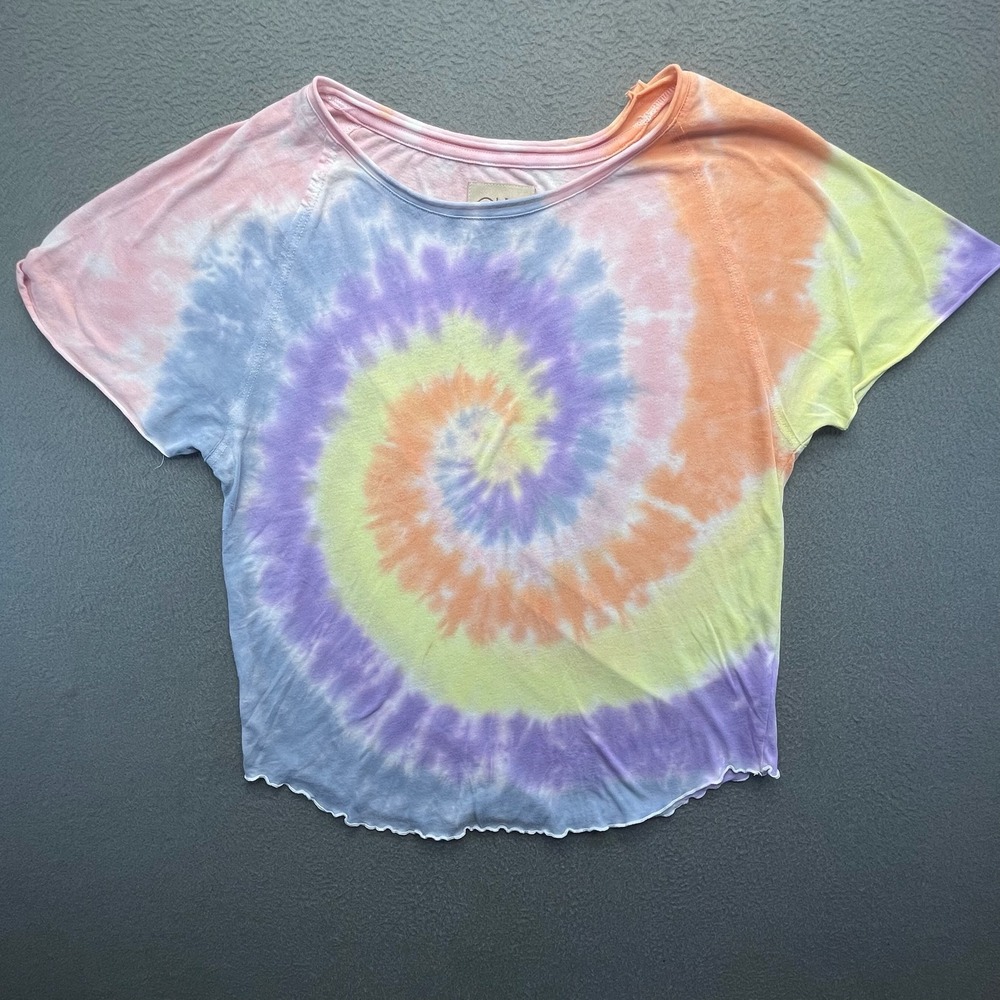 Chaser Women‎ T-Shirt Pastel Spiral Tie Dye XL Boho Retro Lettuce Hem CW9737
